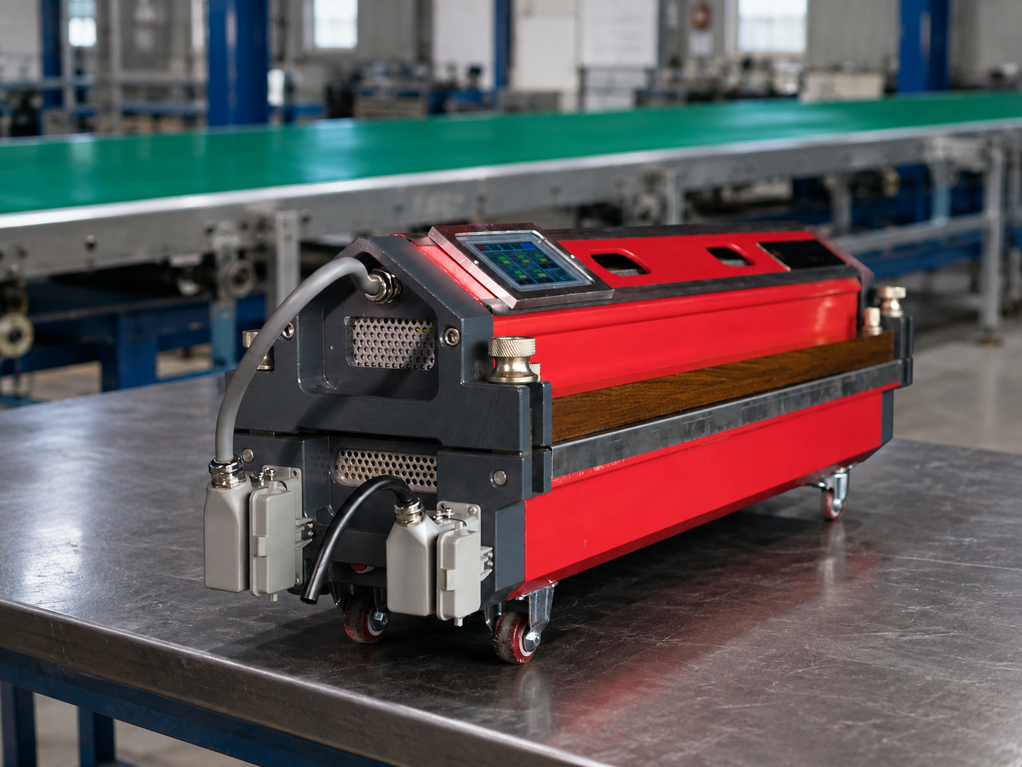 PVC PU jointing press with an illustrative belt workshop background